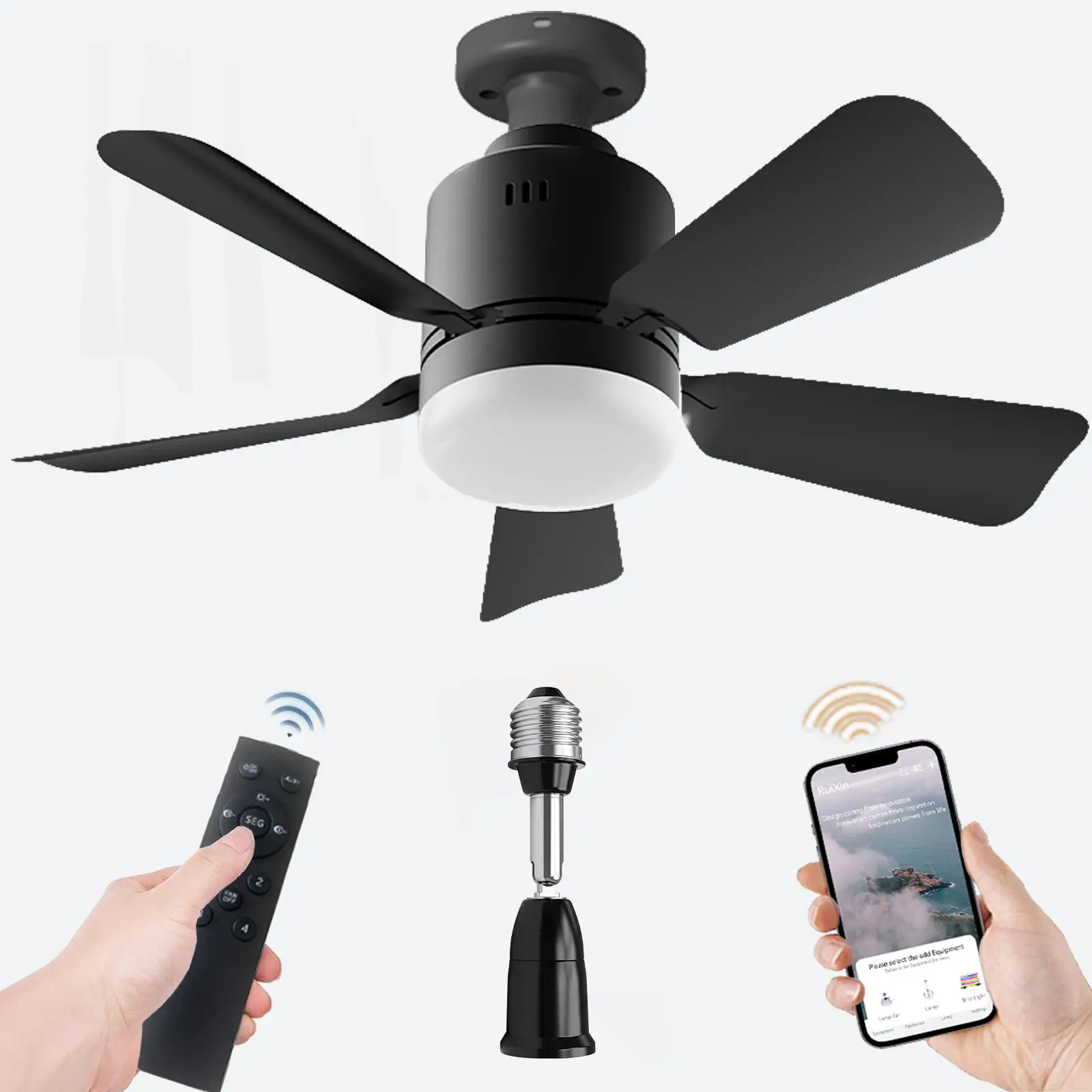 Ceiling Fans with Lights, Socket Breeze Socket Fan Light with Remote, Black Small Ceiling Fan for for Bedroom, Kitchen, Living Room, Ceiling Fan with Light 3500K, 1000 Lumens, Screws into E27 TikTokShopBlackFriday