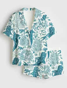 Women’s Whale Shark Coral Reef Ocean Coastal Print Short Sleeve Silk Satin Pajama Set Soft Sleepwear