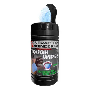 TOUGH WIPES Mechanic Cleaning Wipes – Removes Grease, Oil & Dirt with Scrubbing Beads - 50ct barrel Silicone Cleaning Footwear Shoe Comfort Rubber