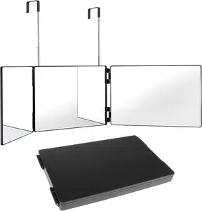 Three-Way 360° Viewing Mirror for Hair Cutting and Styling, Adjustable Height Mirror with Lights for Grooming, Makeup and Shaving, Clear HD Glass, Portable for Bathroom or Travel (Black)