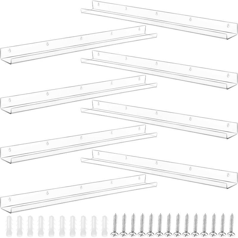 4pcs Transparent Acrylic Wall-Mounted Display Rack, Wall Shelf Unit for Nail Polish, Magazine Organizer and Storybook Holder, Versatile Wall Storage Solution