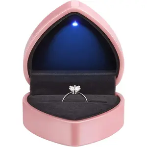 Heart Shaped Ring  Box with LED Light,  Earrings  Case with Light, Jewellry Display Box for Wedding, Engagement, Proposal, Birthday and Anniversary ()