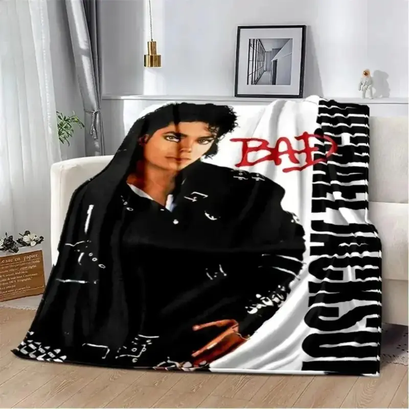 Michael Jackson Retro Printed HD Flannel Blanket Soft Cozy Throw Blanket for Home Bedroom Bed Sofa Travel Office Solid Cover Blanket Lightweight Warm Pop Music Fan Decor for Adults Birthday Christmas Gift