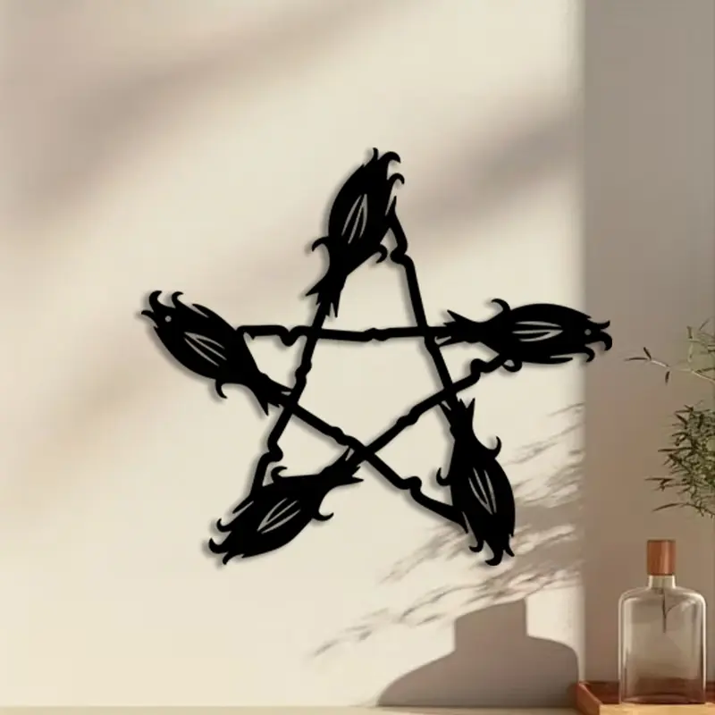 1pc Pentagram Metal Wall Art, Pentagram Statue Mural, Perfect for Patio Wall, Halloween Decor, Ideal Gift for Collectors, Anti-Corrosion Metal