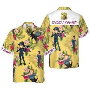 Security Guard Hawaiian Shirt, Short Sleeve Casual Button Down Shirts Summer Beach Shirt, Tropical Floral Shirt