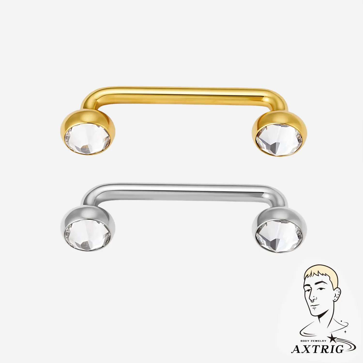 16G ASTM F136 Titanium Staple Surface Bar for Anti Eyebrow Piercings, Hypoallergenic Body Piercing Jewelry with Bezel-Set CZ Ends, Anti Brow Piercing Jewelry, Implant Grade Titanium Piercing Jewelry