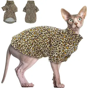 Sphynx Cat Sweater Leopard Hairless Cat Clothes Sweater Shirt Soft Warm Long Sleeves Pullover Pet Clothes Pajamas Dog Cloth for Small Dogs Jumpsuit Pet Sweaters (Leopard, Small)