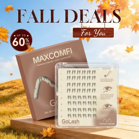 Maxcomfi Individual Single Lower False Eyelashes - Cosmetic Polyamide Starlet Style Wispy Natural Curled Self-Adhesive BASF PA6/PA66 Lashes for Comfortable Application & Bigger Bright Eyes, Wispy Natural False Eyelashes & Adhesives