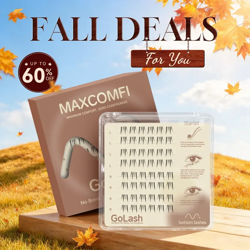 Maxcomfi Individual Single Lower False Eyelashes - Cosmetic Polyamide Starlet Style Wispy Natural Curled Self-Adhesive BASF PA6/PA66 Lashes for Comfortable Application & Bigger Bright Eyes, Wispy Natural False Eyelashes & Adhesives