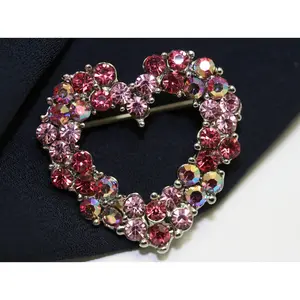 Multi-Color Rhinestone valentine's heart brooch pin, Pink Crystal Heart Brooch, Valentine's Day Jewelry Gift