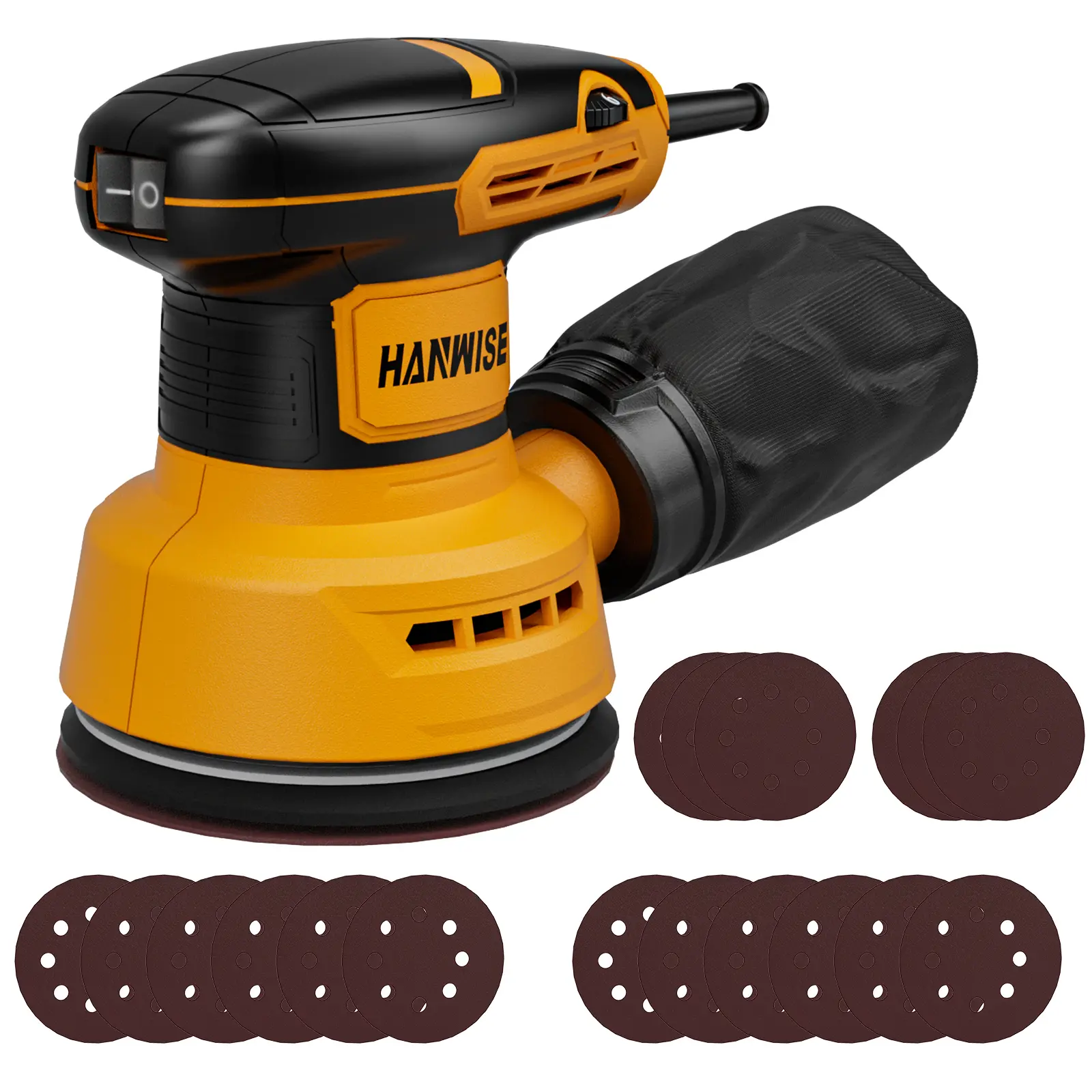 125mm 300W Sanding Machine, 15Pcs P60-P240 Sanding Discs, 6-Speed 12000 OPM Electric Sander for Sculpture And Furniture Polishing Metal Rust Removal & Home DIY