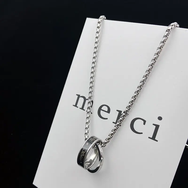 Titanium Steel Non-Fading Double Circle Necklace for Men and Women Simple Wholesale Ring Pendant Versatile Simple Unisex Accessories Trendy Christmas Gift