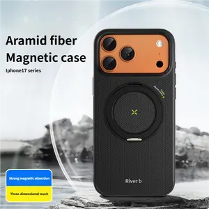 2025 BLUEO Compatible with Apple 17 Pro Phone Case Plain Texture 17 Pro Max Magnetic Fulcrum Full Coverage Anti-drop Protective Case New IP17 Carbon 600D Aramid Fiber iPhone Kevlar Business Pull Back Case outdoorfun