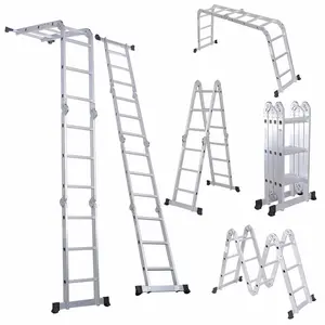 1pc Folding Step Ladder, Aluminum, Foldable, Multi Purpose Lightweight Scaffold Ladder, 330lb Capacity, 12.5ft Height