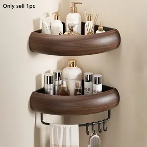 Bathroom Corner Shelf Holder, Wall-Mounted Storage Rack for Shower Room, Vintage Style Organizer, Aluminum + Abs Material