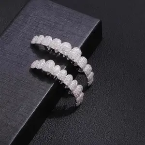 Hiphop Gold Grillz Full Diamond Teeth Grills Rapper Style Streetwear Trendy Personalized Jewelry Real Gold Plated Resin Material