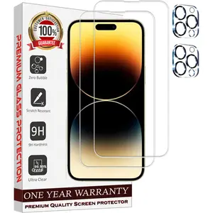 Entronix 4-Pack for iPhone 16 Pro, 2 Clear Tempered Glass Screen Protectors & 2 Camera Lens Protectors Smartphone Cellphone