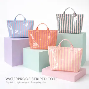 All-Season Striped Tote Bag High-Value Lightweight Handbag Large Capacity Commuter Portable Travel Shoulder Bag Casual Beach Tote