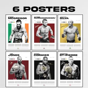 UFC Fighter Posters Set: Conor Mcgregor, Khabib Nurmagomedov, Anderson Silva, Jon Jones, Daniel Cormier, Georges St. Pierre