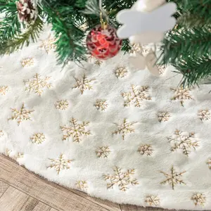 Plush Christmas Tree Skirts, 30 Inches Luxury Snowy White Faux Fur Xmas Tree Base Cover Mat with Gold Snowflakes for Xmas New Year Home Party Decorations (30 Inches, Gold) DegGod