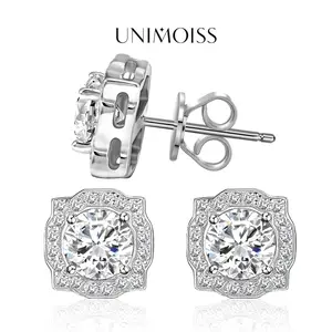 UniMoiss Luxury Earrings Round VVS Moissanite Stud Earrings Jewelry Perfect Birthday Mother’s Day Christmas Gift for Men Women Wedding Set