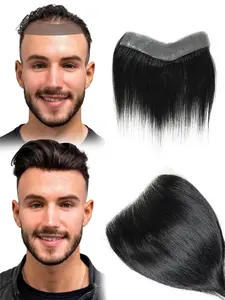 Men's V-shaped Front Human Hair Piece, Human Hair Toupee, Natural Look Handmade Wigs for Men, Invisible Comfort Wigs for Daily Wear, Perfect for Covering Hair Loss and Enhancing Hairstyle