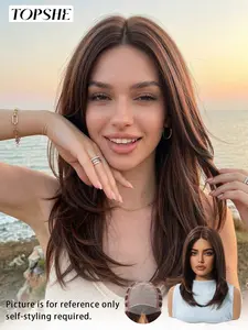 Topshe Mono Women's Classic Synthetic Wig, 13x6 Mono Parting, 16 Inch Reddish, No Glue, Easy to Style, Straight Hair, All Seasons, Glueless Synthetic Wig