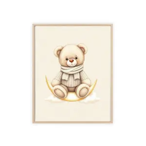 Cozy Teddy Bear on the Moon, Beige Background