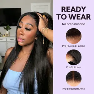 Wavytalk Glueless Remy Human Hair Wig, 9x6 Closure Remy Hair  HD Lace Wig with Invisible Draw String, Pre Plucked Pre Bleached Pre Cut Wear and Go