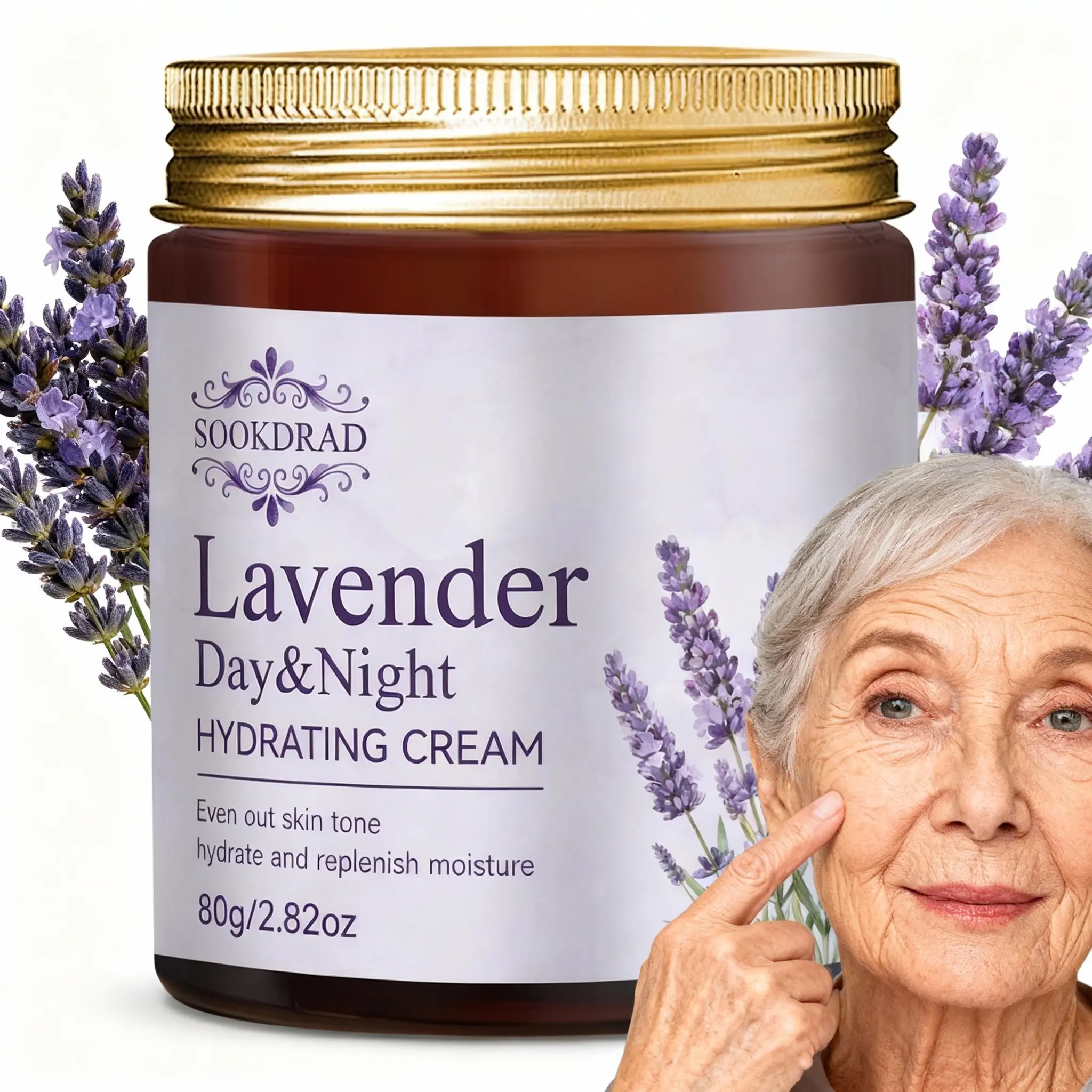 Lavender Night Moisturizing Cream, Luxurious Hydrating, Even Skin Tone, Facial Care, 80g, Elegant Skincare, Morning Evening Ritual