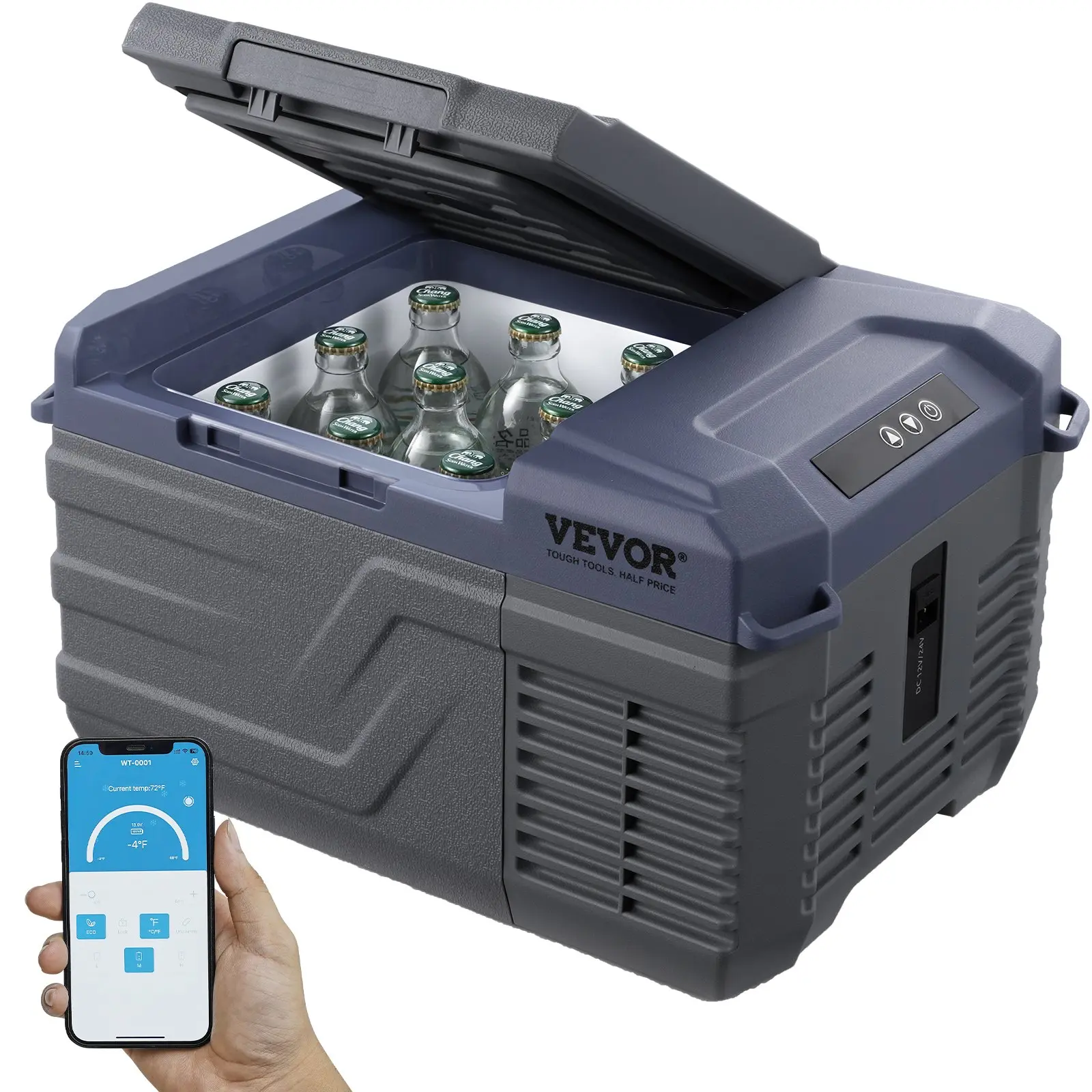【DealsForYouDays】VEVOR 9L Portable Compressor Beverage Fridge - 12V DC Power, 12/24V DC & 110/240V AC Compatibility, -4℉-68℉ Adjustable Single Zone, Fast Cooling, Quiet Eco, LED Screen, Bluetooth App for Outdoor Camping, RV