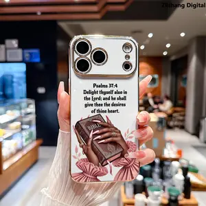 Black girl Bible Psalm Pattern Soft TPU Case for iPhone 17 Pro Max 17Air 16 Plus 15 14 13 12 11 Luxury Electroplating TPU Anti-Fingerprint Mobile Phone Back Cover