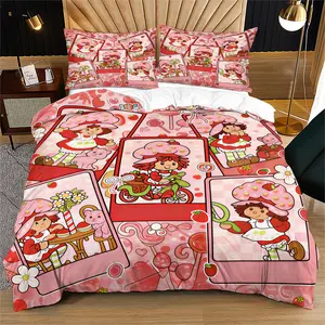 Strawberry Shortcake Pattern Duvet Cover Set, Perfect Gift Includes 1 Bedding Sheet and 1 or 2 Pillowcases, No Filler Included