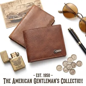 Men's Vintage Cowboy Wallet – Retro American Leather Wallet with Slim Minimalist Design