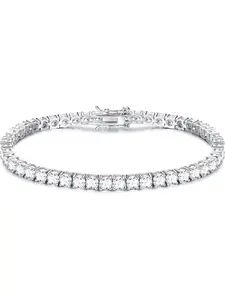 Silver Bracelets for Women, Clustered Cubic Zirconia Crystal Tennis Bracelets, 18K White Gold Plated | 4.0mm 5.0mm Silver Gold Round Cut Diamante Friendship Bracelet, Exquisite Bracelet