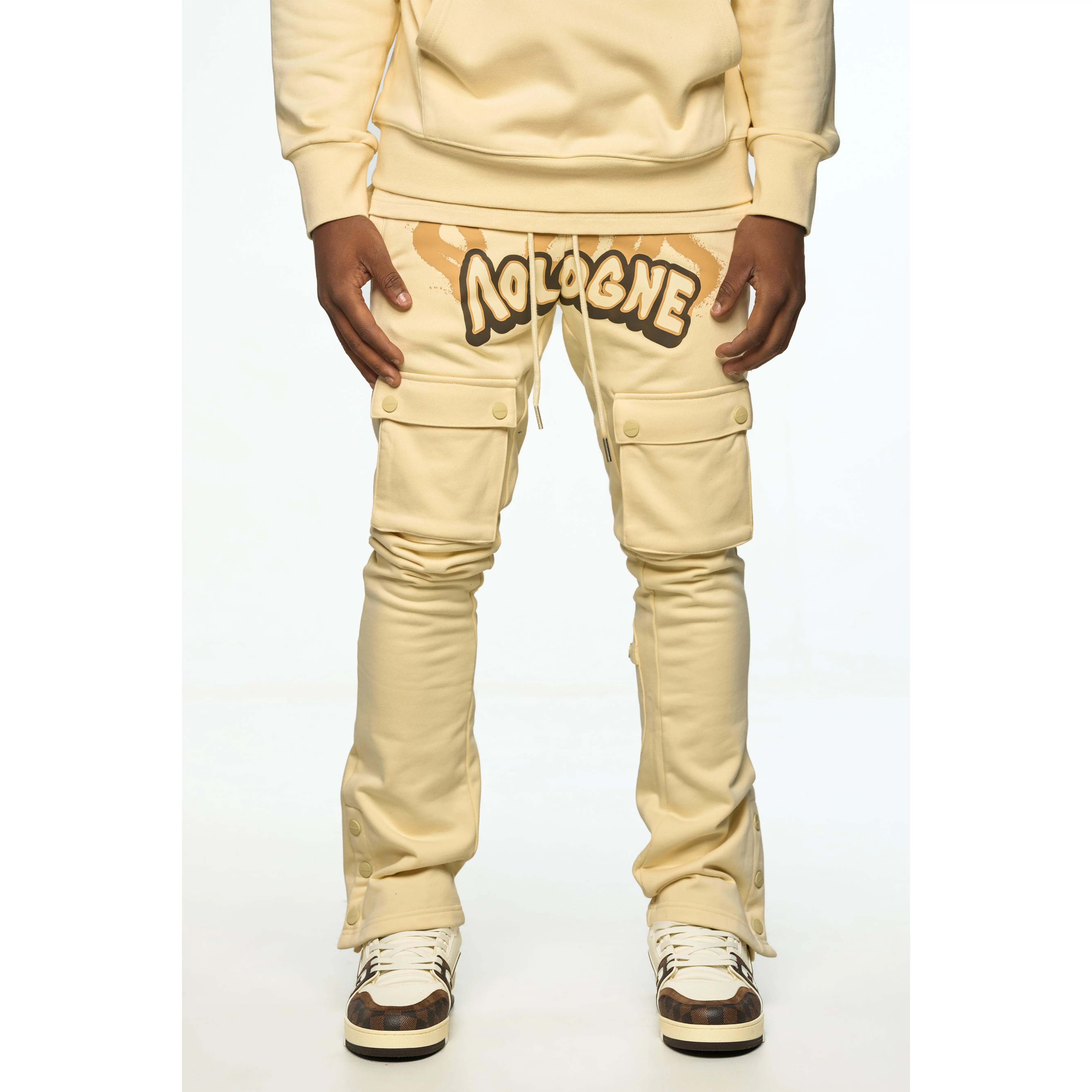 AOLOGNE LEAVE ME AOLOGNE CREAM STACK JOGGERS (CREAM)