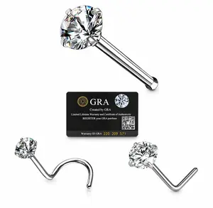 Moissanite Stone Titanium Nose Stud Piercing 18 Gauge L shape, Bol At the End screw back  Moissanite Stone Passes Diamond Test Body Jewelry Nose Studs