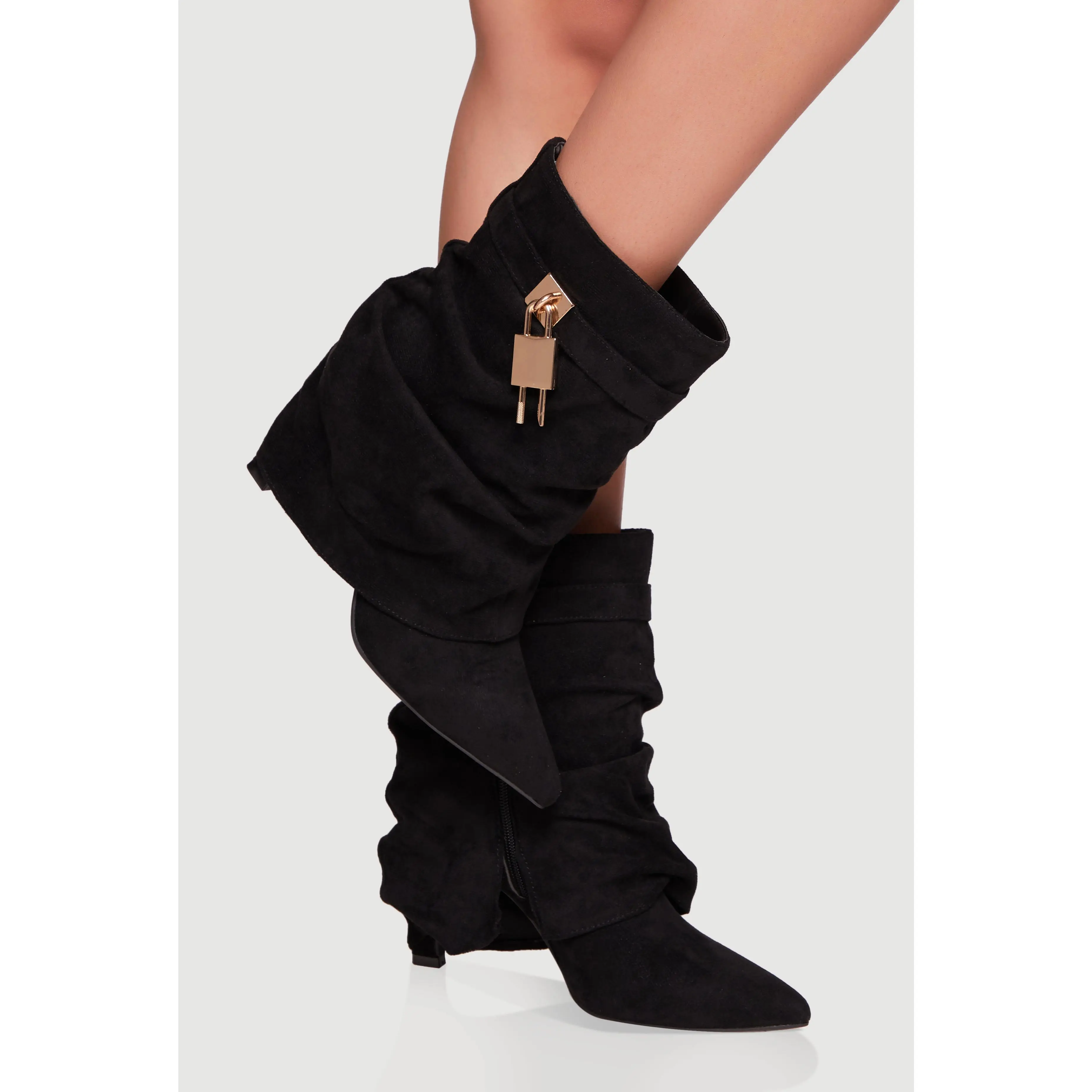 Metallic Lock Charm Stiletto Pointy Toe Booties Metallic Lock Charm Stiletto Pointy Toe Booties