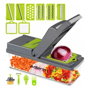 Vegetable Chopper - 14 in 1 Multifunctional Kitchen Vegetable Slicer Dicer Cutter with Gray Container for Carrot, Garlic & Onion Stainless Steel Utensils Chopping Handy
