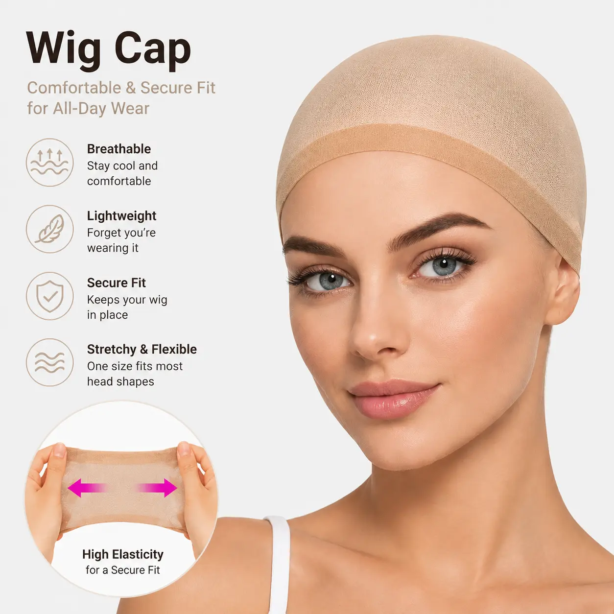 Wig Caps | Wig Caps for Women Beige Wig Cap 2 Pieces in One Pack