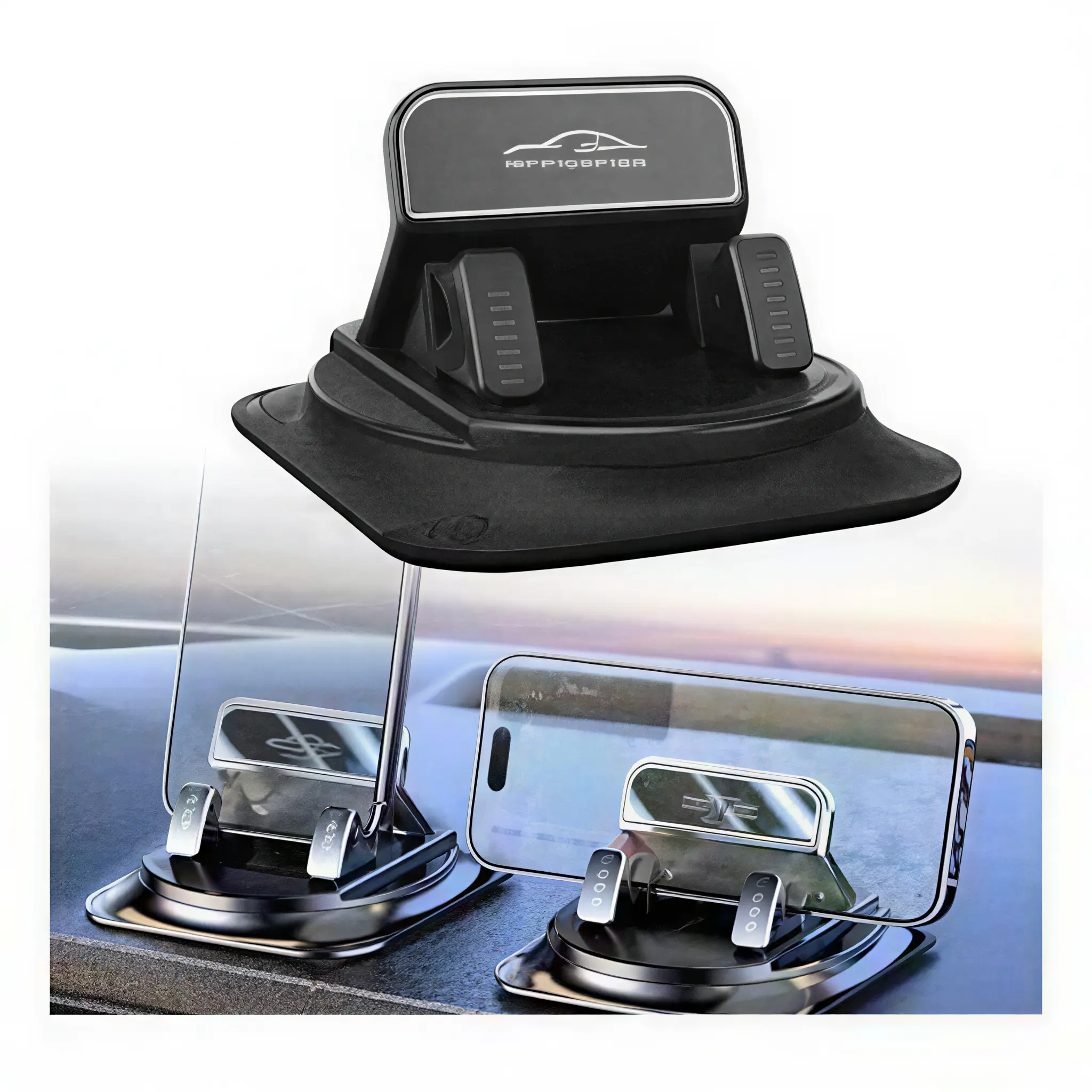 [Summervibes] Car Phone Mount—Supports 360-degree rotation, suitable for dashboard navigation in cars; allows for both horizontal and vertical screen angle adjustments.