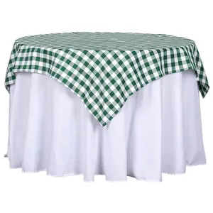 Polyester 54"x54" Table Overlay Square Tablecloth White/Green - Checkered Buffalo Plaid Design for Casual Table Settings