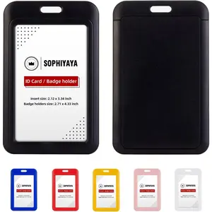 2 Pack Vertical Sliding Hard Plastic Badge Holder Secures Work ID, Key Card, Credit Cards for Office, Factory, School, Teachers & Students (Black)