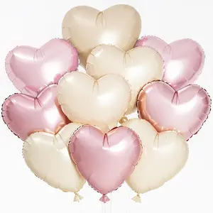12 PCS Pink Cream Heart Balloons, 18 Inch Large Pink Cream Heart Foil Balloons Reusable Love Balloons for Valentines Engagement Brithday Shower Wedding Party Decorations