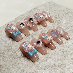 Cottontail - Nail Art Press-Ons - Soft Pink Base with Adorable Bunny - Easy Application