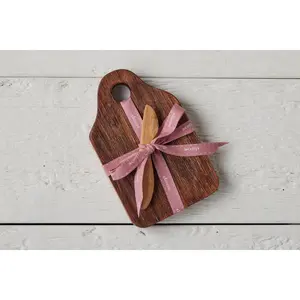 Mini Natural Appetizer Board with Spreader, Blush Pink Ribbon