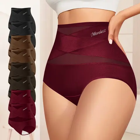 MORELECT High Waisted Letter Print Underwear，4/6/8 Pcs Ultra Lightweight Breathable Mesh, Crisscross Ventilation & Morelect Logo, Soft Everyday Undies，All Season Briefs,S-5XL,sohochic