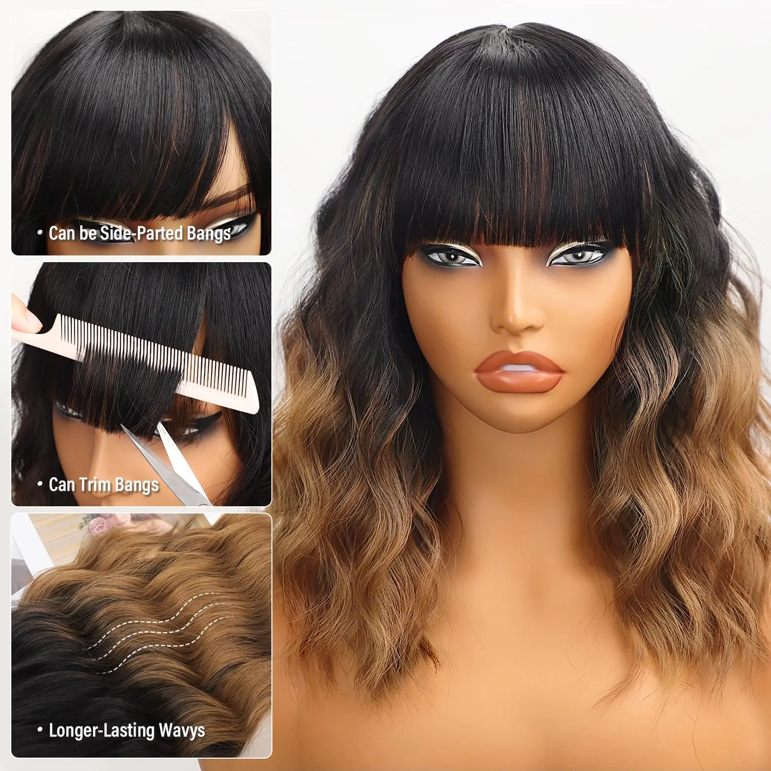 14 Inch Short Wavy Curly Lace Front Synthetic Wig with Bangs 14 Inch Red Curly Wig With Bangs – Short Wavy Synthetic Wig  main image 2