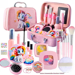 Unicorn Theme Kids Realistic Makeup Set, Mixed Color Pretend Play Cosmetic Box, 15/16/22 Piece Role-Playing Toy for Ages 3+