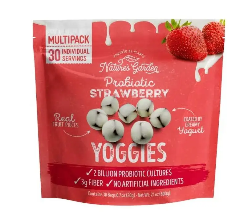 Nature's Garden, Probiotic Strawberry Yoggies, 0.7 oz, 30-count Natural Dietary Snack Pack Health Yogurt